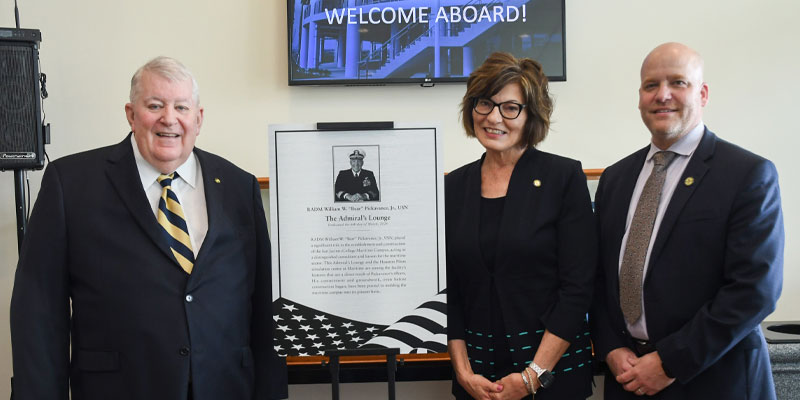Rear Adm. William W. “Bear” Pickavance Jr., U.S. Navy, was honored in a ceremony March 6 at the San Jacinto College Maritime Campus.